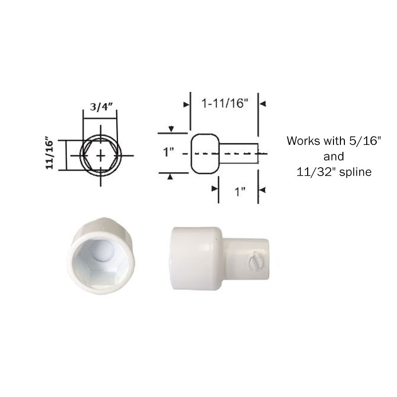Replacement Hex Ball Adaptor for Skylight and Awning Window Operators, White | 391003