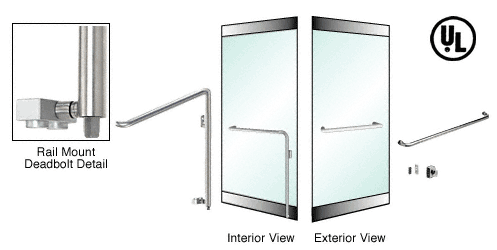 C.R. Laurence CRL Brushed Stainless Right Hand Double Acting Rail Mount Keyed Access &quot;A&quot; Exterior Bottom Securing Deadbolt Handle for 3/4&quot; Glass | 3D110A1RKBS