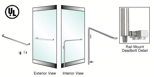 C.R. Laurence CRL Brushed Stainless Left Hand Double Acting Rail Mount Keyed Access &quot;A&quot; Exterior Bottom Securing Deadbolt Handle for 3/4&quot; Glass | 3D110A2RKBS