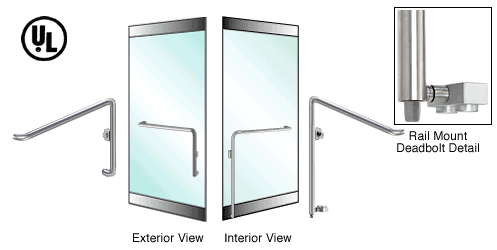 C.R. Laurence CRL Brushed Stainless Left Hand Reverse Swing Rail Mount Cylinder/Thumbturn &quot;E&quot; Exterior Bottom Securing Deadbolt Handle for 3/4&quot; Glass | 3D110E4R1BS