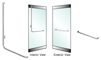 C.R. Laurence CRL Brushed Stainless Left Hand Swing Rail Mount &quot;A&quot; Exterior Top Securing Dummy Handle for 3/4&quot; Glass | 3H100A6RBS