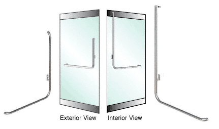 C.R. Laurence CRL Brushed Stainless Left Hand Double Acting Rail Mount &quot;A&quot; Exterior Top Securing Dummy Handle for 3/4&quot; Glass | 3H100B2RBS