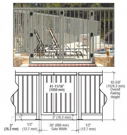 C.R. Laurence CRL Beige Gray 36&quot; 300 Series Aluminum Railing System Gate With Picket for 1/4&quot; to 3/8&quot; Glass | 3PG3642BGY