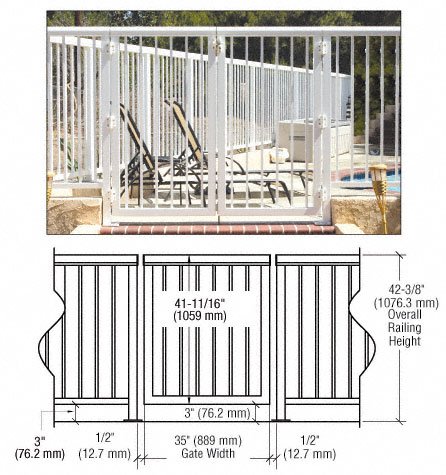 C.R. Laurence CRL Sky White 36&quot; 300 Series Aluminum Railing System Gate With Picket for 1/4&quot; to 3/8&quot; Glass | 3PG3642W
