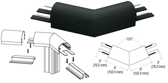 C.R. Laurence CRL Matte Black 300 Series Top Cap 135 Degree Corner | 3TRH3BL