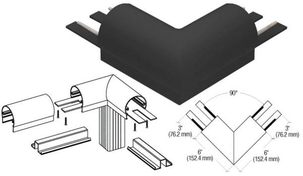 C.R. Laurence CRL Matte Black 300 Series Top Cap 90 Degree Corner | 3TRHBL