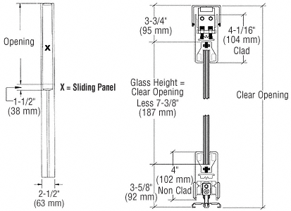 C.R. Laurence CRL Satin Anodized X-/-X Format Sliding Door Entrance System - 4&quot; Top and Bottom Square Rail | 4SDR1ASA