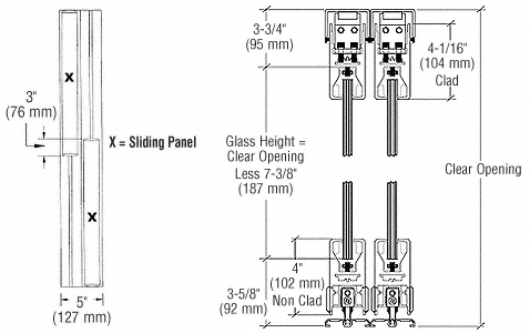 C.R. Laurence CRL Duranodic Bronze XX Format Sliding Door Entrance System - 4&quot; Top and Bottom Square Rail | 4SDR2BDU