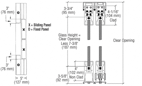 C.R. Laurence CRL Custom Painted OXXO Format Sliding Door Entrance System - 4&quot; Top and Bottom Square Rail | 4SDR4FPT