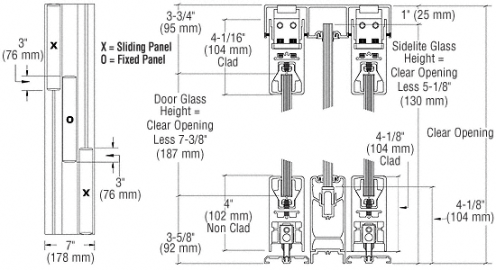 C.R. Laurence CRL XOX Polished Brass SSR 4&quot; Square Sliding Door System | 4SSR3DPB