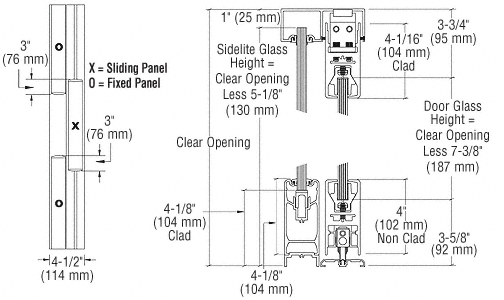 C.R. Laurence CRL OXO Polished Stainless Steel SSR 4&quot; Square Sliding Door System | 4SSR3EPS