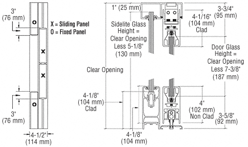 C.R. Laurence CRL OXXO Satin Anodized SSR 4&quot; Square Sliding Door System | 4SSR4FSA