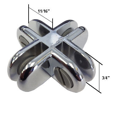 Chrome 4-Way Metal Glass Display Connector for 1/8&quot;, 3/16&quot; and 7/32&quot; Glass | MG9004C