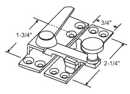 Solid Brass Fastener and Keeper, 2-1/4&quot; Between Mounting Holes, Solid Cast Brass  | 50-1097BRS | 501097BRS