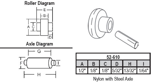 1/2&quot; Nylon Sliding Window Replacement Roller with  Axle - Package | 52-610  | 52610