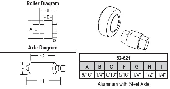 9/16&quot; Aluminum Sliding Window Replacement Roller with  Axle - Package | 52-621  | 52621