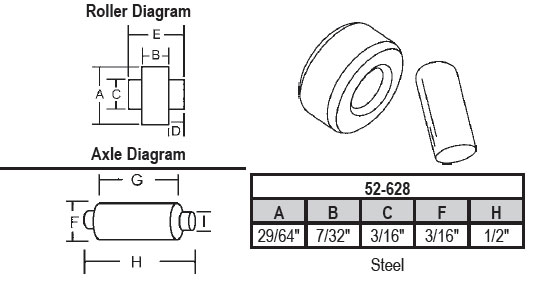 29/64&quot; Steel Sliding Window Replacement Roller with  Axle - Package | 52-628  | 52628