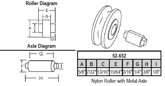 5/8&quot; Nylon Sliding Window Replacement Roller with  Axle - Package | 52-652  | 52652