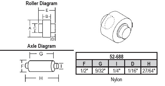 1/2&quot; Nylon Sliding Window Replacement Roller with  Axle - Package | 52-688  | 52688