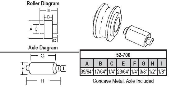 39/64&quot; Concave Metal Sliding Window Replacement Roller with  Axle - Package | 52-700  | 52700