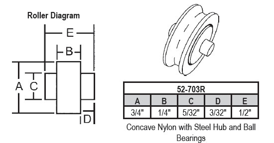 3/4&quot; Concave Nylon Sliding Window Replacement Roller with Fixed Axle - Package | 52-703R  | 52703R