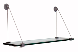 12&quot; x 42&quot; Cable Glass Shelf Kit with Black Aluminum Brackets | E1242CKB