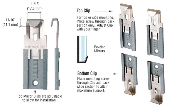C.R. Laurence CRL Nickel Plated Adjustable Mirror Clip Set for 1/4 in (6 mm) Beveled Glass - Package | 64114BV