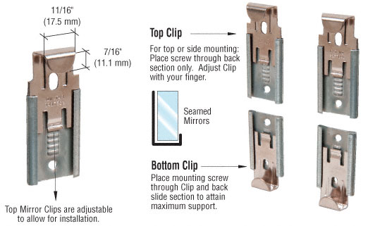 C.R. Laurence CRL Nickel Plated Adjustable Mirror Clip set for 3/8 in (10 mm) Straight Edge Glass - Package  | 64138
