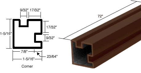 C.R. Laurence CRL Duranodic Bronze Corner Post Extrusion - 72 inch Long | 6421010