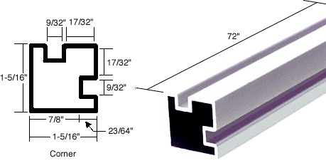 C.R. Laurence CRL Bright Anodized Corner Post Extrusion - 72 inch Long | 6421020