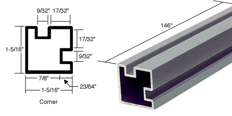 C.R. Laurence CRL Satin Anodized Corner Post Extrusion - 12 ft Long | 6431000