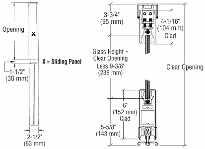 C.R. Laurence CRL Brushed Stainless X-/-X Format Sliding Door Entrance System - 4&quot; Square Top 6&quot; Square Bottom Rail | 6SDR1ABS