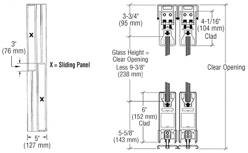 C.R. Laurence CRL Polished Stainless XX Format Sliding Door Entrance System - 4&quot; Square Top 6&quot; Square Bottom Rail | 6SDR2BPS