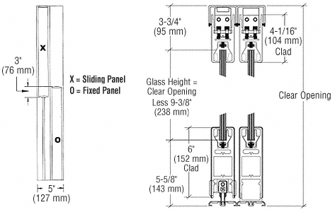 C.R. Laurence CRL Black XO/OX Format Sliding Door Entrance System - 4&quot; Square Top 6&quot; Square Bottom Rail | 6SDR2CBL