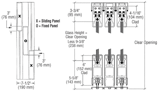 C.R. Laurence CRL Black XOX Format Sliding Door Entrance System - 4&quot; Square Top 6&quot; Square Bottom Rail | 6SDR3DBL