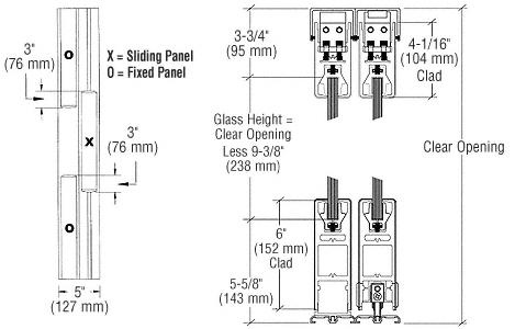 C.R. Laurence CRL Black OXO Format Sliding Door Entrance System - 4&quot; Square Top 6&quot; Square Bottom Rail | 6SDR3EBL
