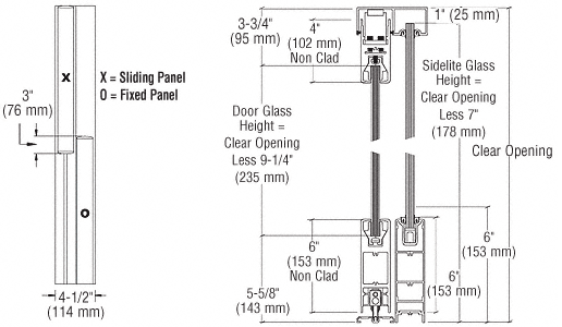 C.R. Laurence CRL OX/XO Satin Anodized SSR 6&quot; Bottom and 4&quot; Top Rail Square Sliding Door System | 6SSR2CSA