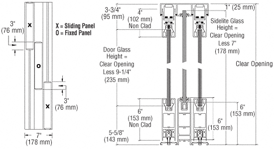 C.R. Laurence CRL XOX Black SSR 6&quot; Bottom and 4&quot; Top Rail Square Sliding Door System | 6SSR3DBL