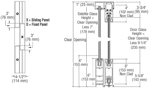 C.R. Laurence CRL OXO Polished Brass SSR 6&quot; Bottom and 4&quot; Top Rail Square Sliding Door System | 6SSR3EPB
