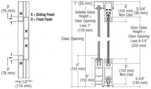 C.R. Laurence CRL OXXO Dark Bronze Anodized SSR 6&quot; Bottom and 4&quot; Top Rail Square Sliding Door System | 6SSR4FDU