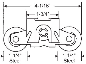 STB Sliding Glass Door Roller, Steel Wheel, 1-1/4&quot; Diameter | 7501997061