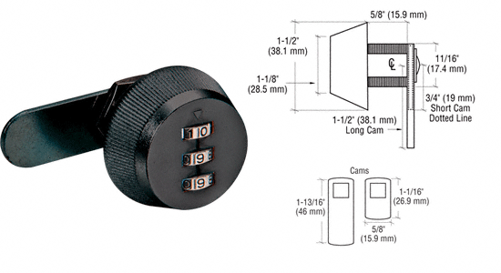 C.R. Laurence Black Plated Combination Lock | 7850B