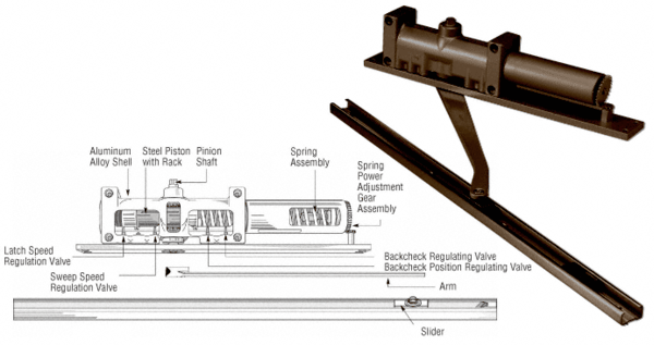 C.R. Laurence CRL Dark Bronze Norton 7900 Series Non-Hold Open Left Hand Interior Door Closer | 7900BF1LDU