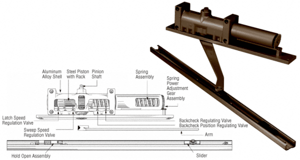 C.R. Laurence CRL Dark Bronze Norton 7900 Series Hold Open Left Hand Exterior Door Closer - REPLACEMENT PART 7900BF1HLDU  | 7900BFEHLDU