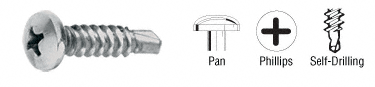 C.R. Laurence CRL Brushed Stainless 8-18 x 3/4&quot; Self-Drilling Pan Head Phillips Screw - Package of 100 | 8X34PHPSDBS