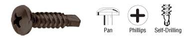 C.R. Laurence CRL Dark Bronze 8-18 x 3/4&quot; Self-Drilling Pan Head Phillips Screw | 8X34PHPSDDU