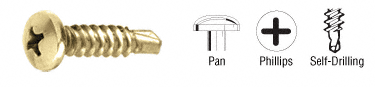 C.R. Laurence CRL Polished Brass 8-18 x 3/4&quot; Self-Drilling Pan Head Phillips Screw | 8X34PHPSDPB