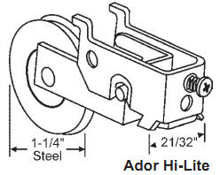 STB Sliding Glass Door Roller, Steel Wheel, 1-1/4&quot; Diameter, 21/32&quot; Wide Housing | 9209A