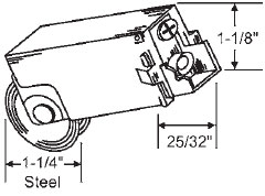 STB Sliding Glass Door Roller, Steel Wheel, 1-1/4&quot; Diameter, 25/32&quot; Wide Housing | 9214