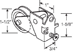 STB Sliding Glass Door Roller, Steel Wheel, 1-1/2&quot; Diameter, 3/4&quot; Wide Housing | 9233